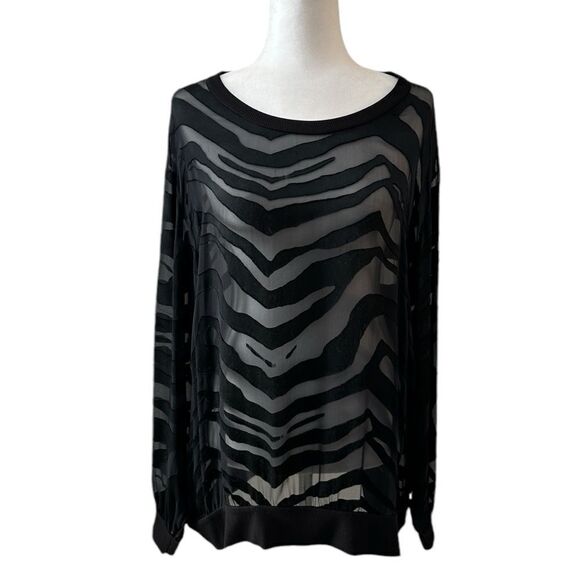 Neiman Marcus Burnout Zebra Sheer Silk Blend Long Sleeve Top Size Extra Large - Picture 1 of 9